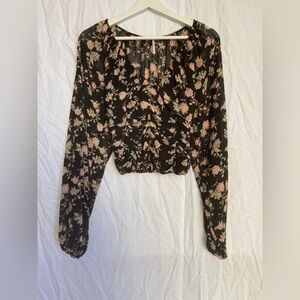 Free People Rose Floral Balloon Sleeve Blouse Size XS